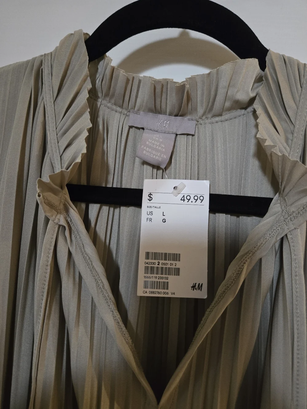 NWT H&M Sleeveless Pleated Midi Dress in Light Beige - Picture 7 of 7